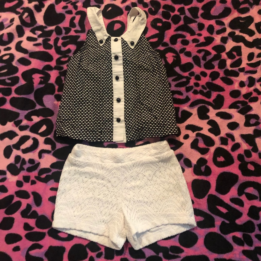Cute button down tank top with white lace shorts
